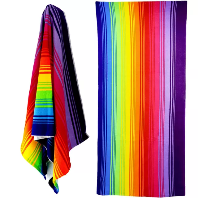 Rainbow Microfibre Beach Bath Lightweight Stripe Towel Holiday Camping Gym