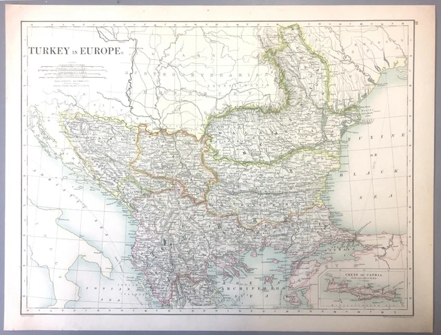 Antique Vintage Map of Turkey in Europe- W. & A.K. Johnston Atlas 1887