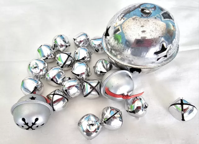 Christmas Jingle Bells Lot of 21 Silver 1" To 3.5"