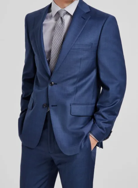 $450 Calvin Klein Men's Blue Neat X-Fit Slim-Fit Stretch Blazer Suit Jacket 46L