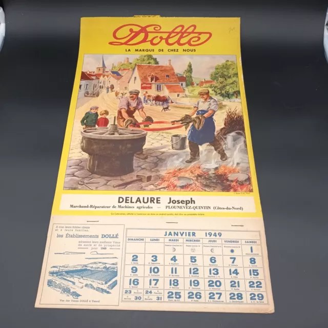 Grand calendrier 1949 AFFICHE Agricole DOLLÉ publicitaire PLV 30x50cm