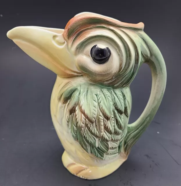 Vintage STEWART B MCCULLOCH California Green Yellow Toucan Bird Handle Pitcher