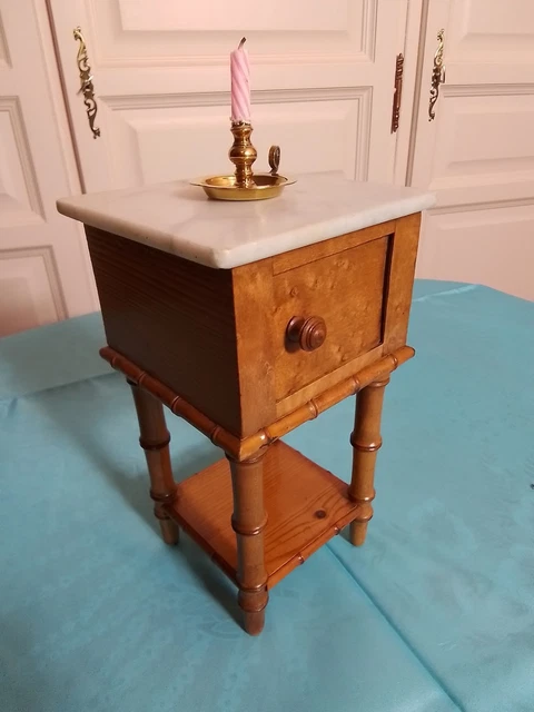 Lot Commode Et Table De Nuit De Poupée En Pitchpin - Facon Bambou - Jouet Vintage