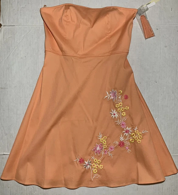 NWT Amanda Smith Lindsey Dress Floral Embroidery Peach Strap Included Size 12
