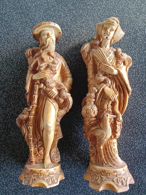2 Vintage Resin Oriental Chinese Man And Woman Figurines