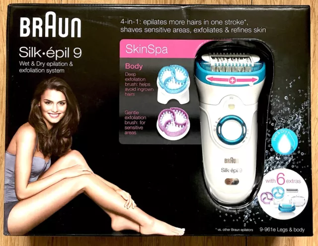 BRAUN 9-961e Silk Epil 9 Skin Spa Ladies Wet/Dry Epilator with 6 Extras NEW +WTY