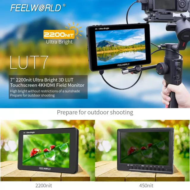 FEELWORLD LUT7 7 Inch 3D LUT 2200nits Touch Screen DSLR Camera Field Monitor 2