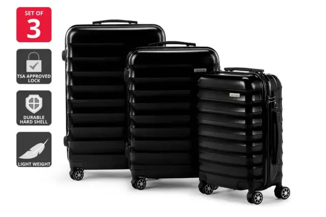 Orbis 3 Piece Capri Spinner Luggage Suitcase Set (Black), Luggage Sets, Sports,