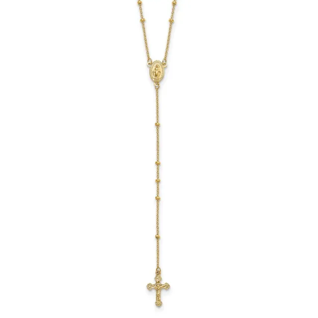 Real 14K Yellow Gold Polished 2mm Beaded Rosary Necklace; 19.5 inch