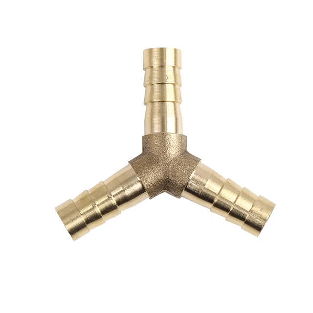 8mm Brass Hose Barb Fitting Y-Shaped 3 Way Connector for Air Water Gas Oil Pipe