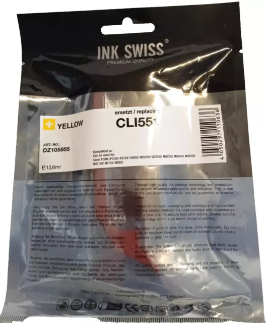 InkSwiss Druckerpatrone Yellow, kompatibel mit Canon CLI-551XL Yellow