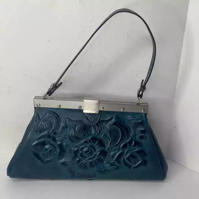 Patricia Nash Ferrara Indigo blue tooled burnished leather satchel bag NWOT