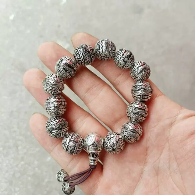 Old Chinese tibet silver handcarved dragon Bracelet