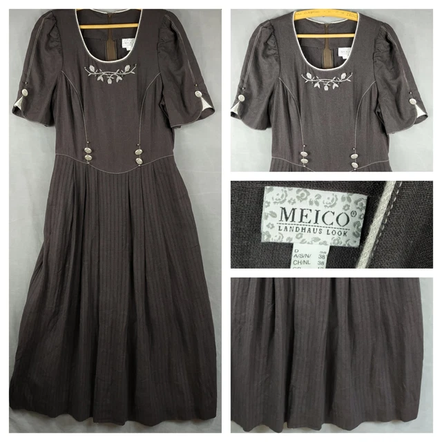 MEICO LANDHAUS Dirndl Dress 10 Brown Boho Retro Vintage German tyrol Trachten