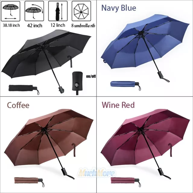 42" Large Automatic Umbrella Men/Women 3 Folding Anti-UV Windproof Sun Rain+Bag