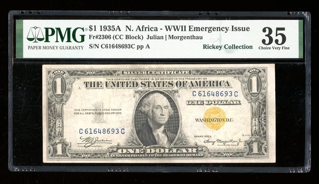 DBR 1935-A $1 North Africa Silver Fr. 2306 CC Block PMG 35 Serial C61648693C