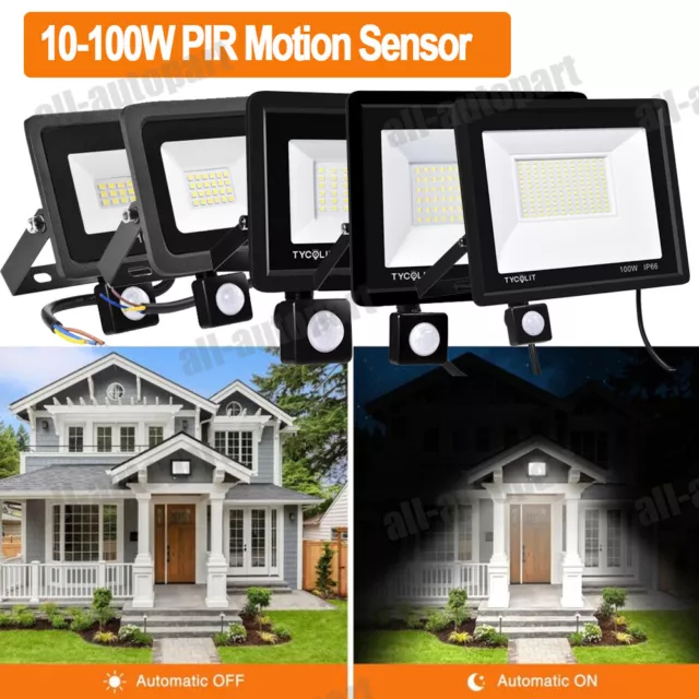 LED Flood Light 10-100W PIR Motion Sensor Spotlight Outdoor Garden Security Lamp