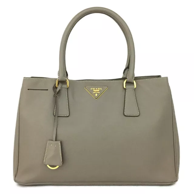 PRADA Galleria Triangle Logo Gray Saffiano Leather Tote Hand  Bag/6X1619