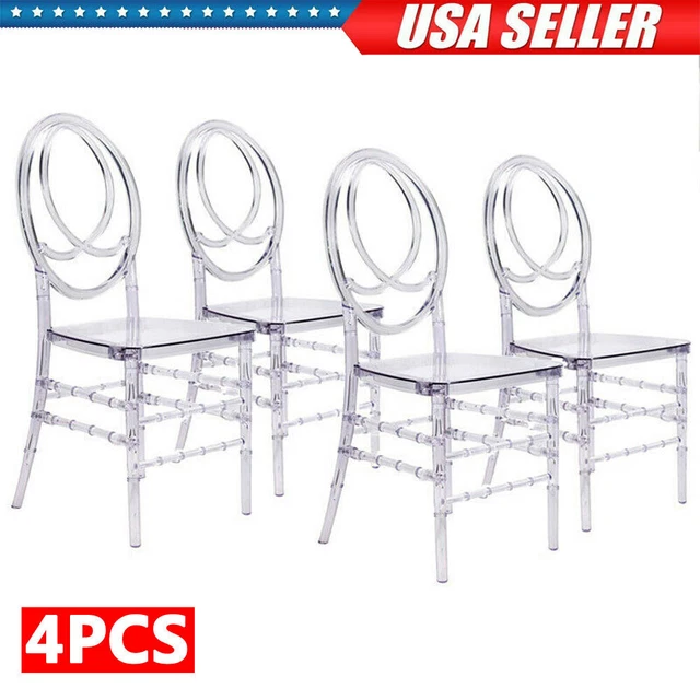 4PCS Crystal Transparent Stackable Chiavari Dining Chairs with Designer Back