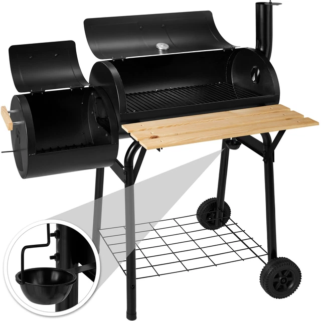 BBQ Holzkohlegrill Barbecue Smoker Grill Grillwagen Standgrill mit Thermometer 7