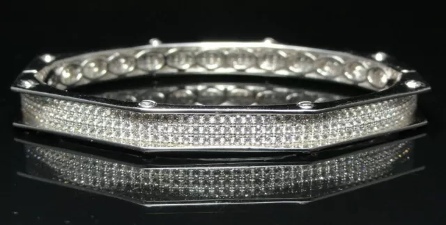 Men's Ladies Real Pure 925 Sterling Silver A++ Cz's Designer Bangle Bracelet New