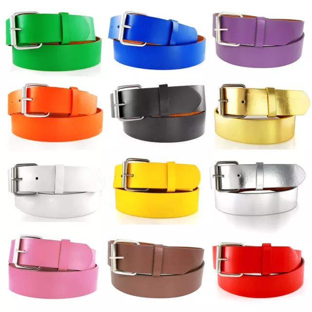 New Snap-On Plain Leather Belt Removable Roller Buckle Solid Unisex Mens Womens