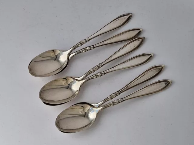 Stylish Set of 6 Art Deco Pointy Tops Sterling Silver Coffee Spoons 1923/ 64 g