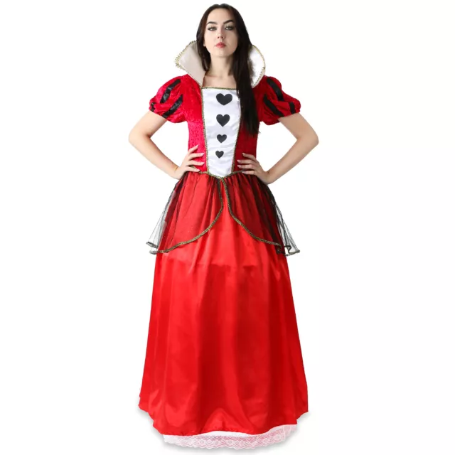 Deluxe Queen Of Hearts Costume Fancy Dress Wonderland Adult Alice World Book Day