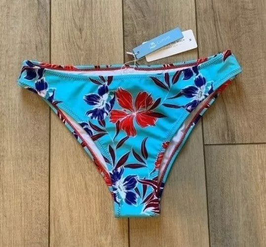 NWT Cupshe Blue Hawaiian Floral Bikini Bottoms Swimwear Womens Size Medium