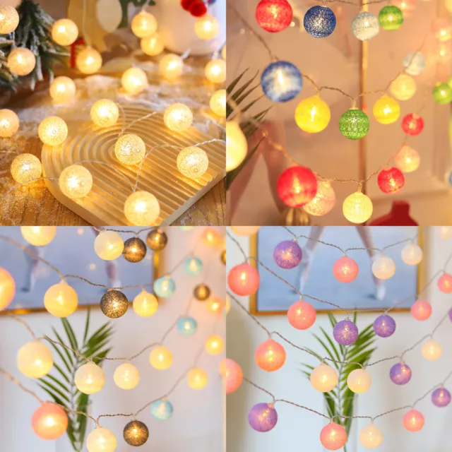 10/20LED Globe Fairy String Lights Battery Garland Cotton Ball Wedding Xmas Home 2