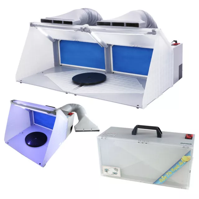 OPHIR 2 juegos de aerógrafo kit de cabina de pulverización con filtro de iluminación LED para modelo de hobby