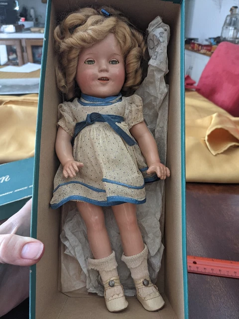 IDEAL 13" SHIRLEY TEMPLE DOLL FLIRTY EYE COMPOSITION TOY ORIGINAL Blue DRESS