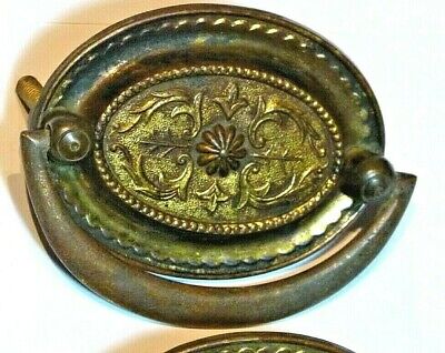Set X 4 Brass Antique Chest/Drawer/Door Pressed Oval Pull Handles Regency Period