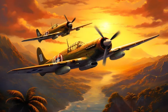 Wall Art Home Decor Ww2 war Retro Vintage Fighter Oil Painting Printed On Canvas