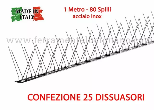 Dissuasori Per Piccioni Uccelli Volatili Acciaio Inox Flessibile 80 Spilli Mt.25