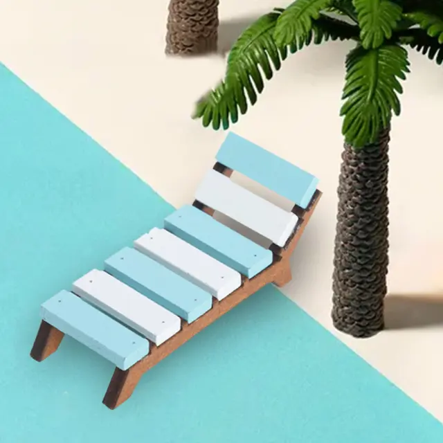 1/12 Scale Wooden Longue Tiny Furniture Model Mini Beach Chair for Photo Props