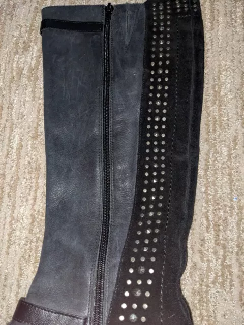 Women's Jessica Simpson Tall Black Leather Suede Studded Zip Flat Boots Sz: 7.5
