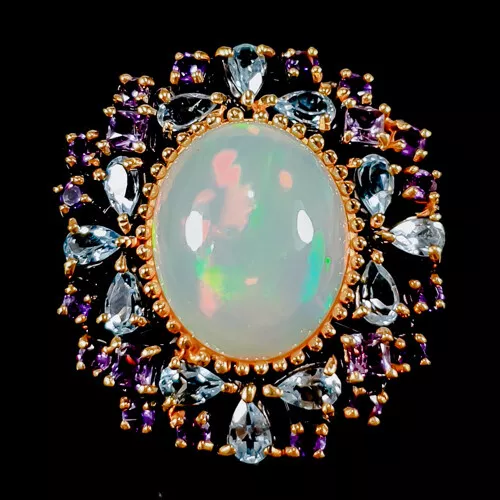 Fine Art AAA 11 ct Natural Opal Ring 925 Sterling Silver Size 7.5 /R348680