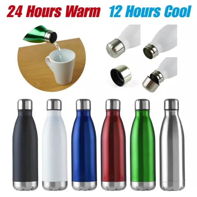 Insulated Metal Water Bottle Thermos 24hrs Hot & Cold 500ml Yoga Sports Flask
