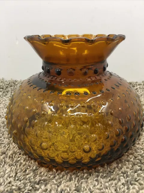 Vintage Amber Glass Hobnail Student Hurricane Lamp Globe Shade