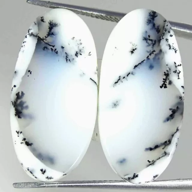 23.70Cts Natural Dendrite Opal Oval Pair Cabochon Loose Gemstone