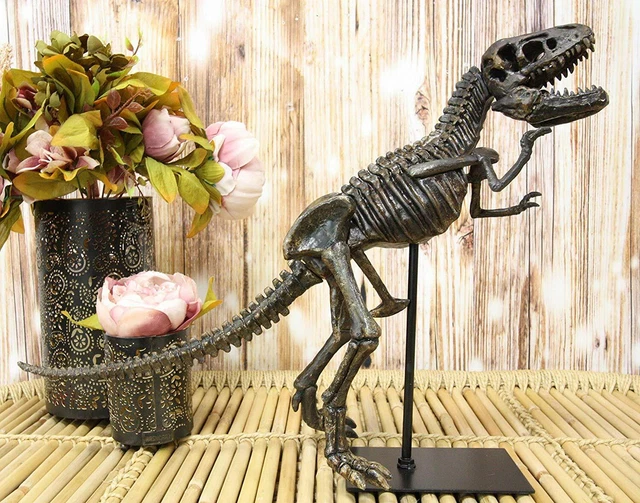Jurassic Dinosaur Tyrannosaurus Rex Fossil Skeleton Statue On Museum Mount 19"L