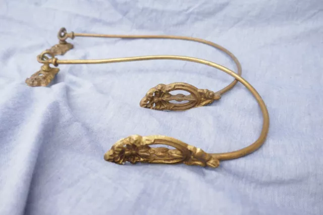 Antique Pair French Curtain Tie Backs/Hold Backs Gilt Brass 1900s Chateau