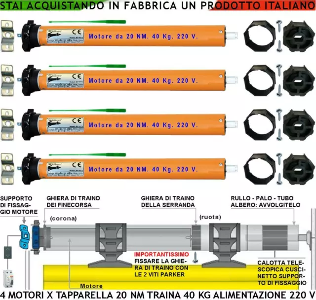 Motori 220 V 20 Nm 40 Kg Per 4 Tapparelle Elettriche Serranda Avvolgibili Finest