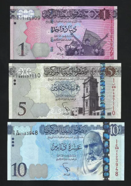 LIBYA / LIBYA SET 1, 5 and 10 Dinars 2015 SC / UNC