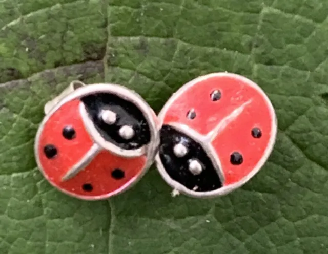 Sterling Silver 925 Cute Tiny Ladybug Earrings Stud