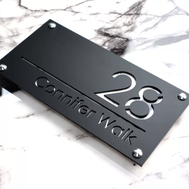 Black Contemporary House Sign Plaque Door Numbers Personalised Name Plates