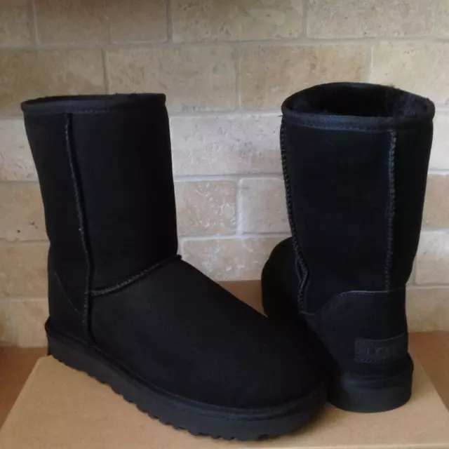 UGG Classic Short II Water-resistant Black Suede Sheepskin Boots Size US 5 Women