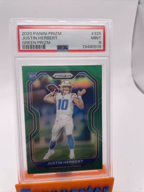 JUSTIN HERBERT Rookie 2020 Panini Green Prizm PSA 9 Mint SP RC