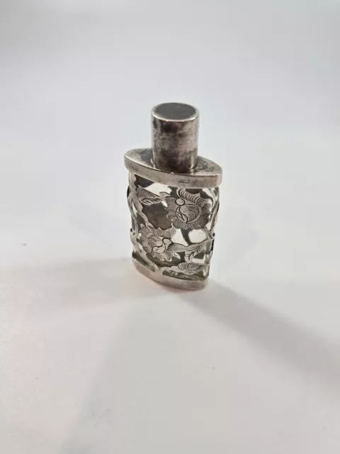 Vintage Sterling Silver 925  With Glass Small Perfume Bottle